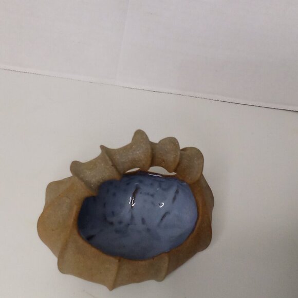 Ceramic Basket With Handle Rustic Cottagecore Inside Glazed Outside Raw 5" x 6" - Picture 4 of 12